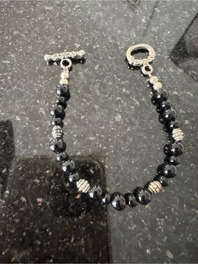 Handcrafted Black Beaded Toggle Bracelet